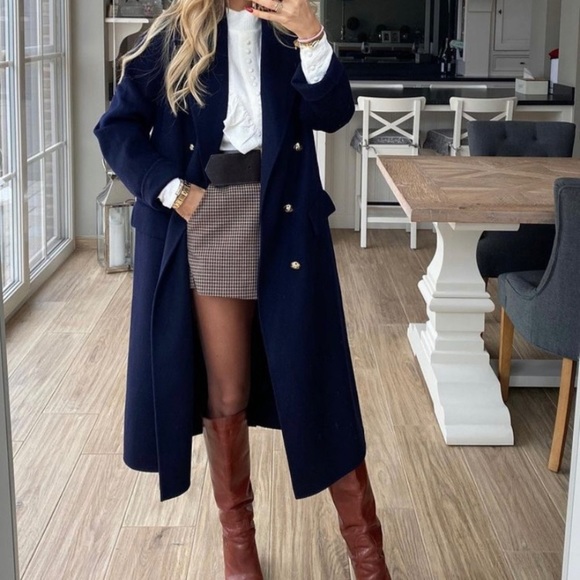 zara navy wool coat